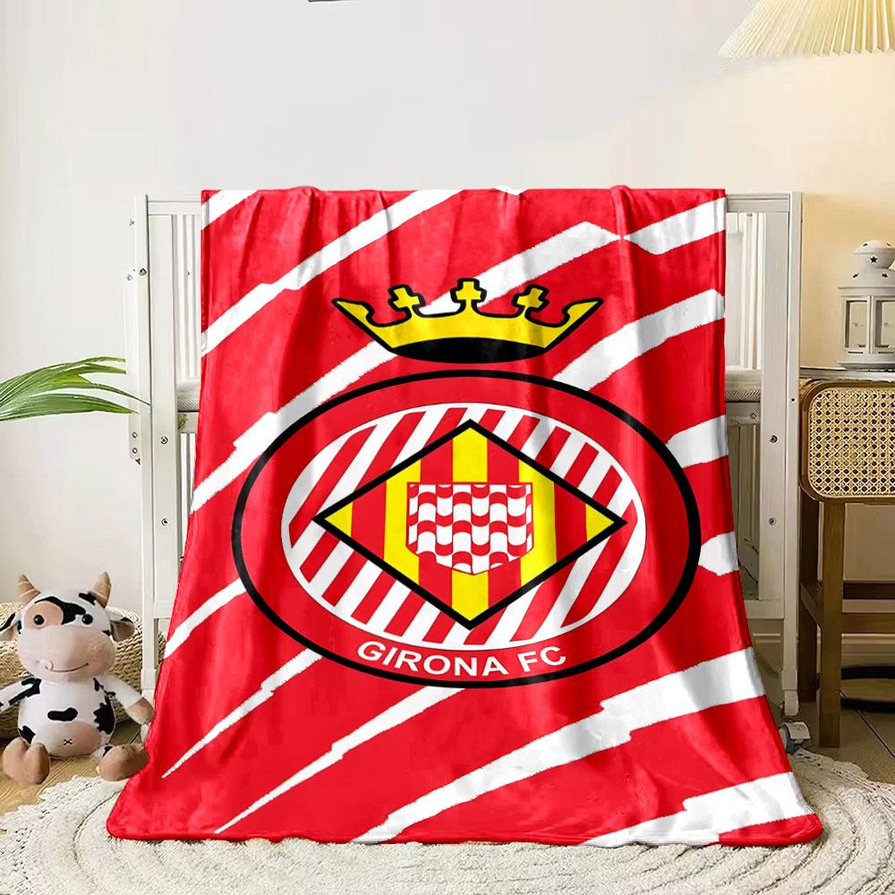 Red and White Girona FC Crest Blanket print blanket soft and cozy perfect for the living room bed sofa or a nap,gift