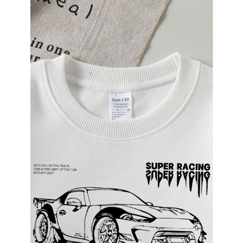 European Sizes Sports Car Design Girls' Crew Neck Sweatshirt, Western Top, Long-Sleeved, Casual Colors for Young Girls.