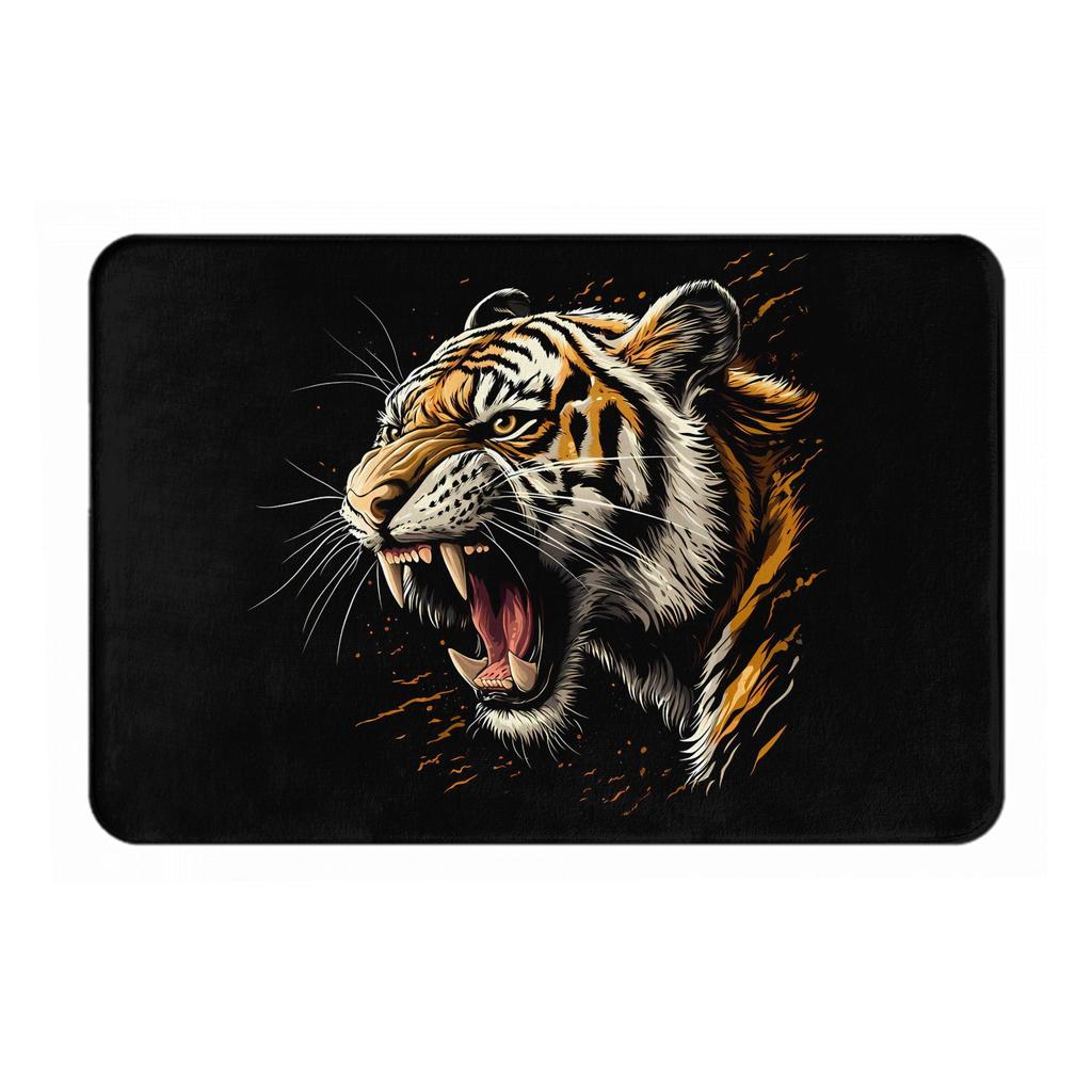Ferocious Tiger Door Mat - & Orange Tiger Design, Machine Washable Polyester, Rectangular Mat for Bathroom, Bedroom, Living
