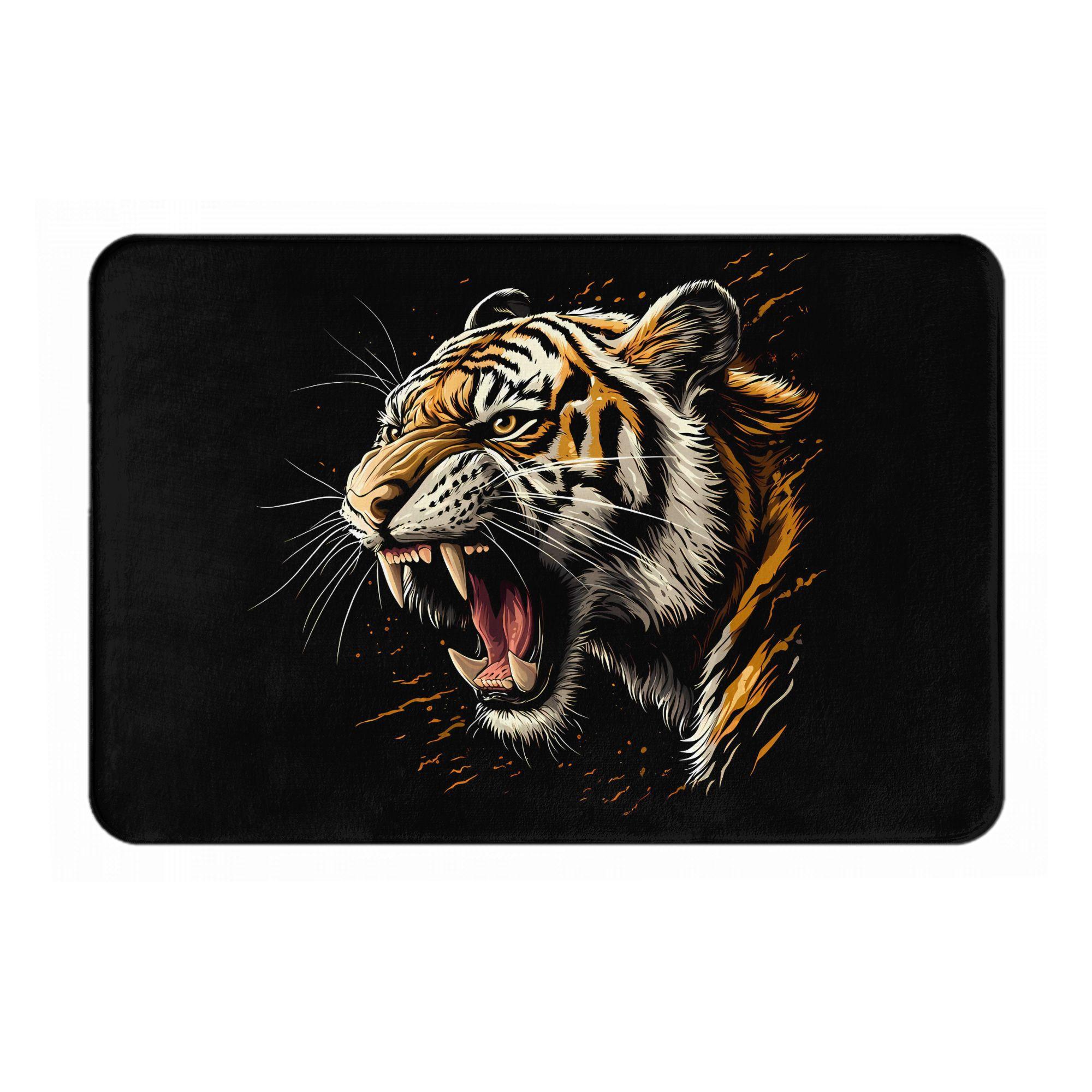 

Ferocious Tiger Door Mat - & Orange Tiger Design, Machine Washable Polyester, Rectangular Mat for Bathroom, Bedroom, Living 40cm x 60cm