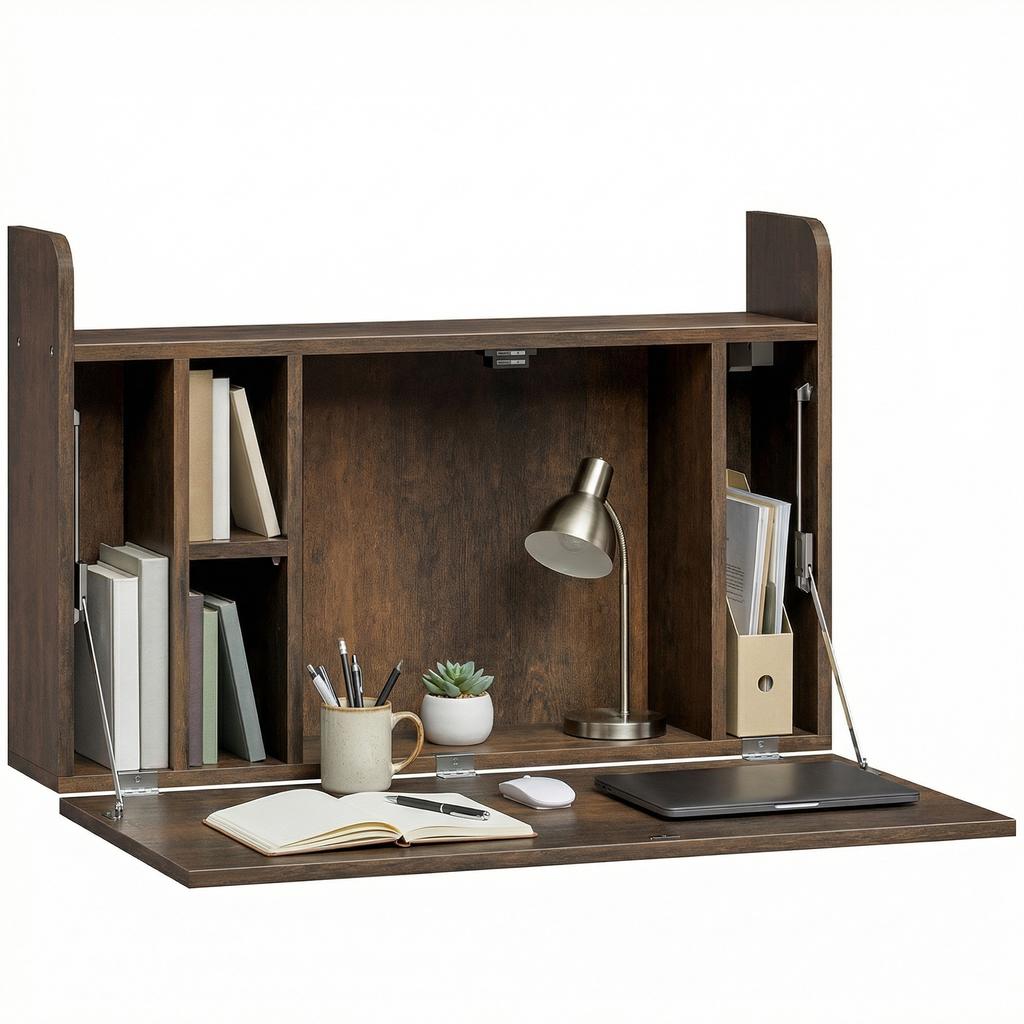 Wall-Mounted Desk, Computer Table, Fold-Down Shelf with Storage, 77 x 20 x 51 cm