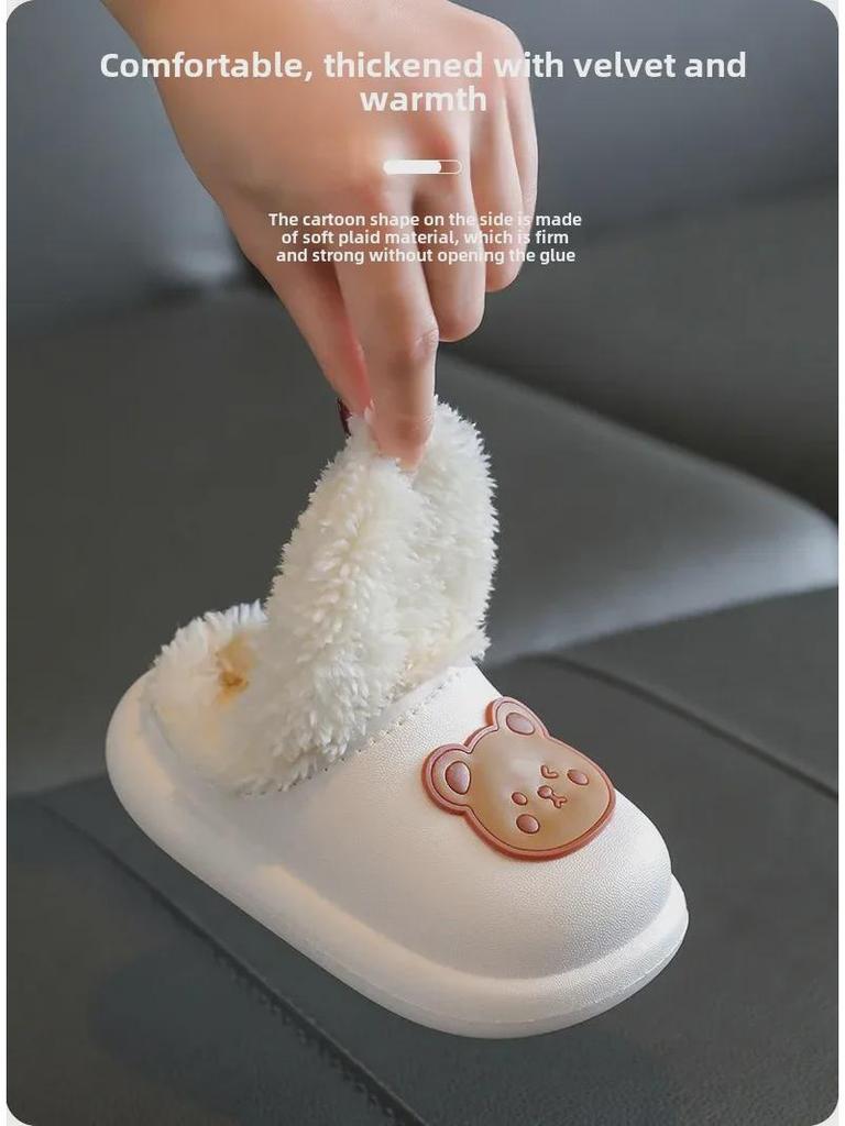 Mädchen Baumwollpantoffeln - Wasserdicht, Rutschfest, Felliges Cartoon-Design für Herbst/Winter