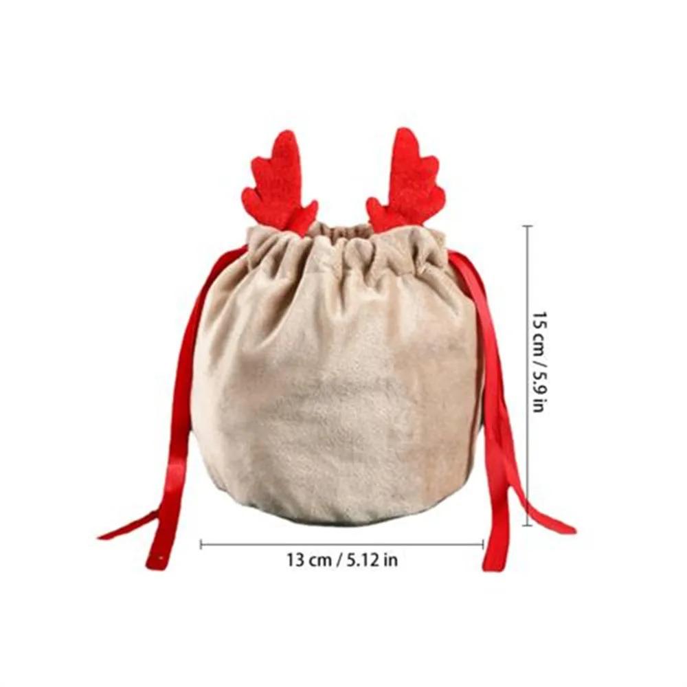 2Pcs Christmas Candy Gift Bag Velvet Santa Drawstring Gift Bags Christmas Decoration Kids New Year Party Gift