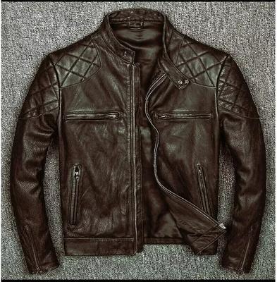 Pánská kožená bunda z pravé motorkářské hnědé kožené bundy Cafe Racer Biker