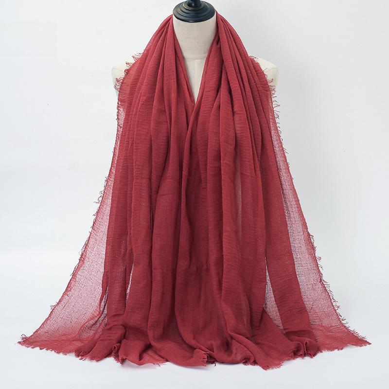 New Style Wrinkled Cotton Scarf with Fur Edge and Rayon, Large Solid Color Women's Headscarf BS414