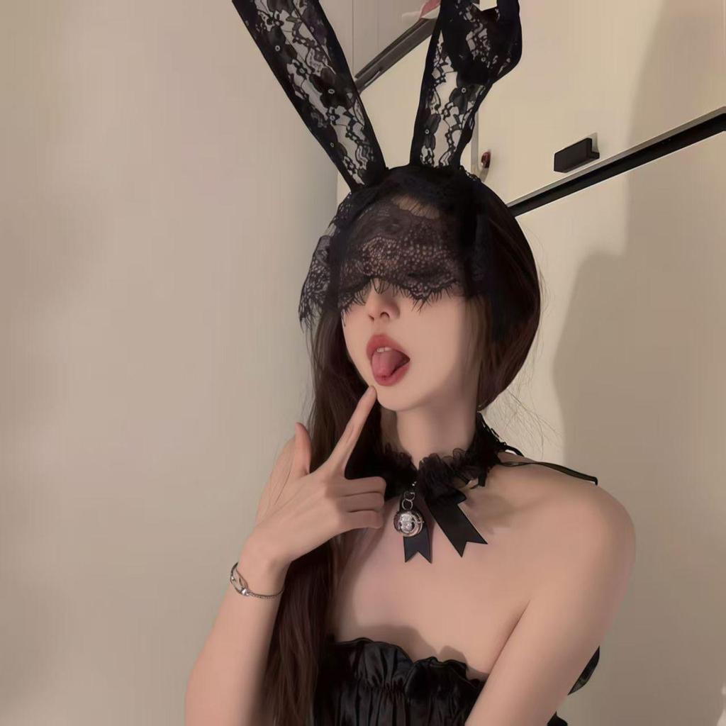 Sexy Lingerie Bunny Ears Headdress: Lace Veil & Headband Accessory