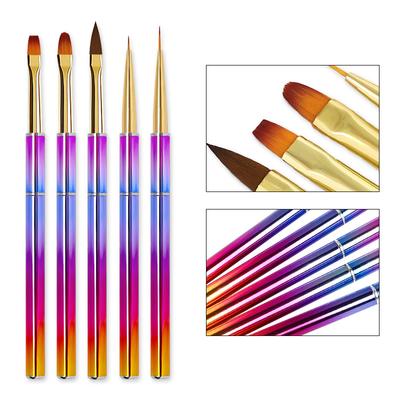 5pcs Nail Art Metal Handle Acrylic UV Gel Extension Builder Petal Flower Painting Drawing Brush Manicure Tools
