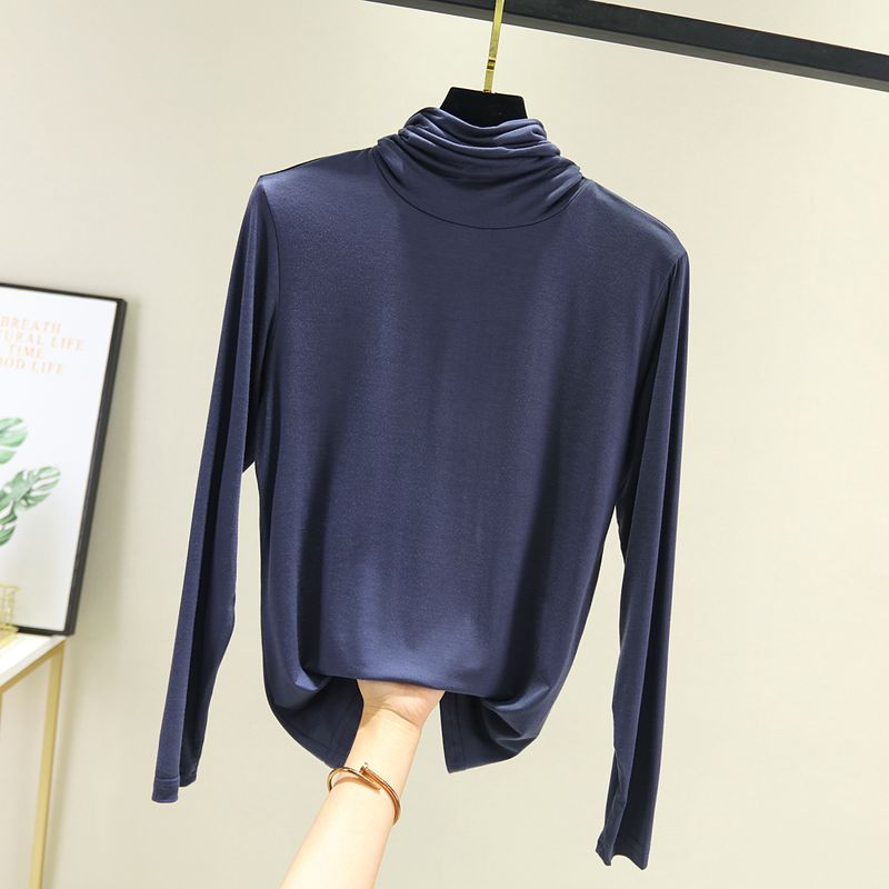 

Новое поступление Модальная футболка Женская Осенняя Тонкая С высоким воротником Длинные рукава Водолазка Базовая рубашка Внутренняя одежда Западный стиль Приталенный Топы Navy blue XXL (recommended 70.00 kg-80.00 kg