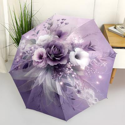 1 Stück Lila Blumengebinde mit Spitzen-Regenschirm mit Kunststoffgriff, Geeignet für alle Jahreszeiten, Zuhause, Reisen, Outdoor, Regenschirmptys31020