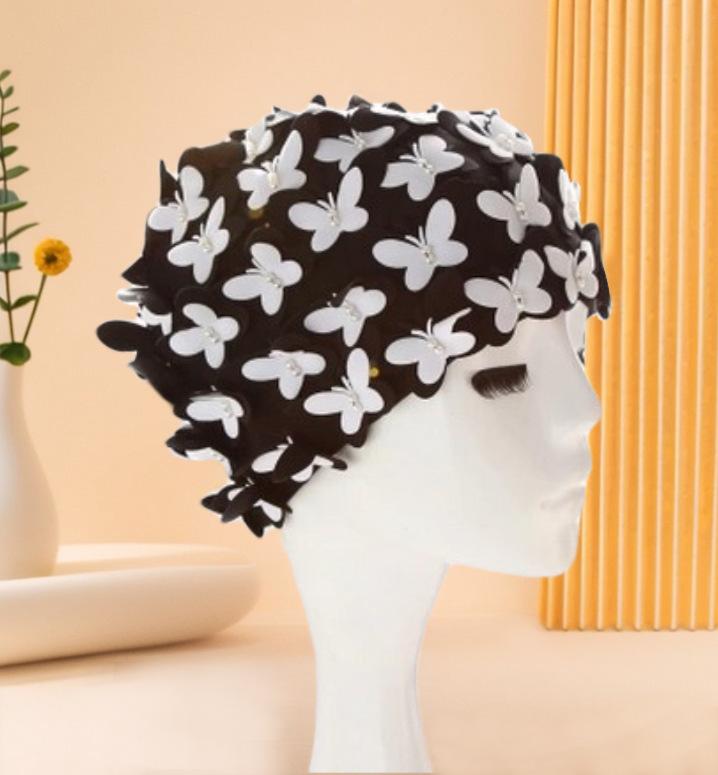 

2023 Women s Handmade Long Hair Swim Cap with Ear Protection, Fashionable Floral Pearl Design, Comfortable & Stylish.