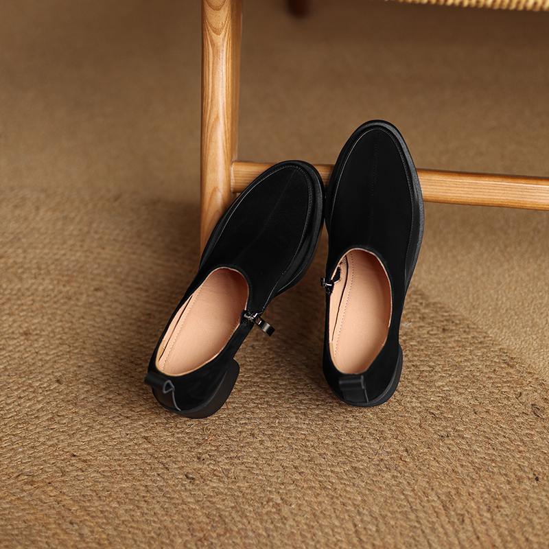 Krazing Pot Suede Autumn Winter Shoes Chunky Heels Size 43 Size 42 Round Toe Slip On Deep Mouth Retro Fashion Pumps