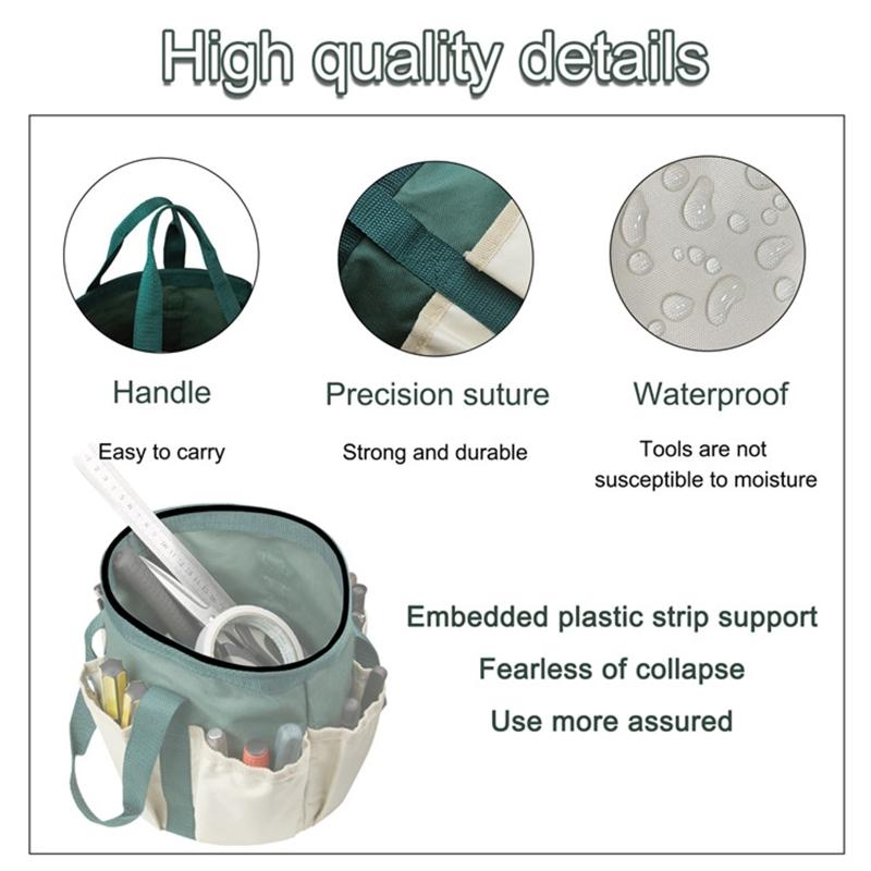 Garden Tools Bucket Bag Gardening Organizer Tote with Pockets, Personalized Oxford Cloth Tool Storage Bag for Gardeners