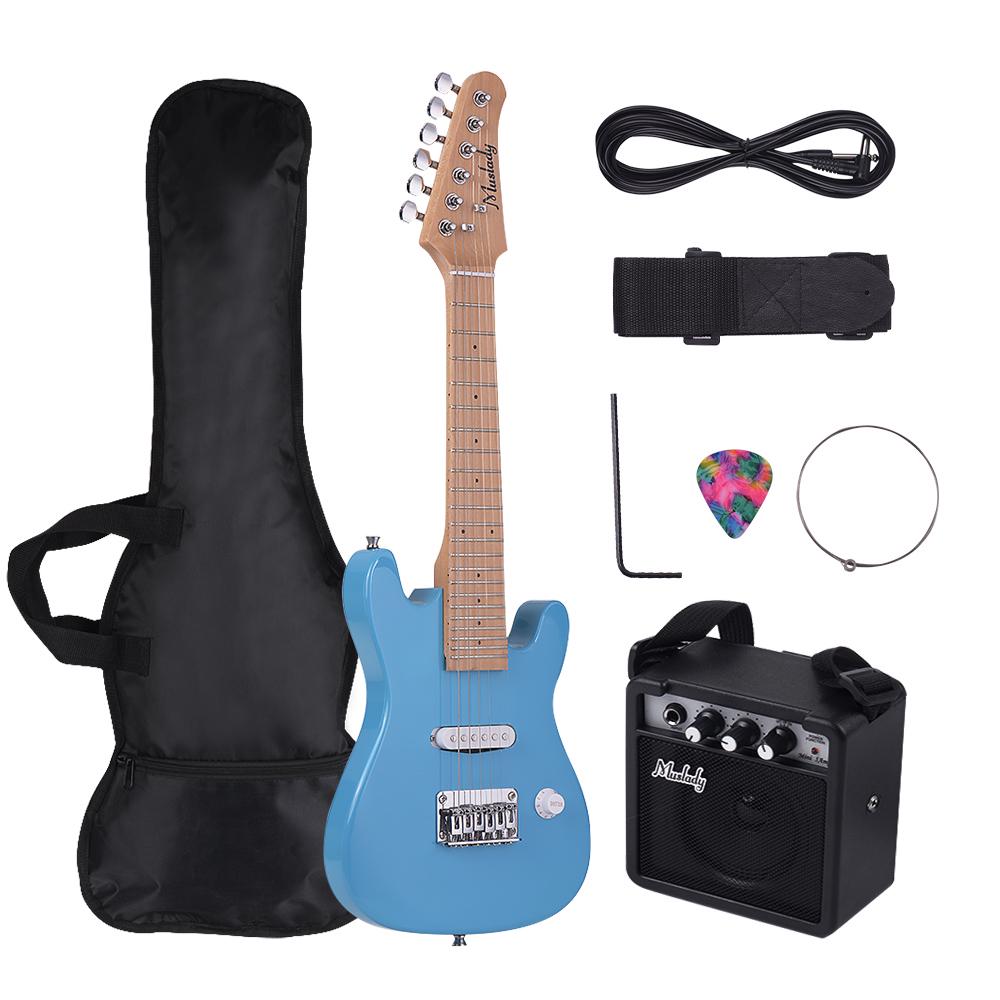 Muslady 28 Inch Kids Children ST Electric Guitar Kit Maple Neck Paulownia Body with Mini Amplifier