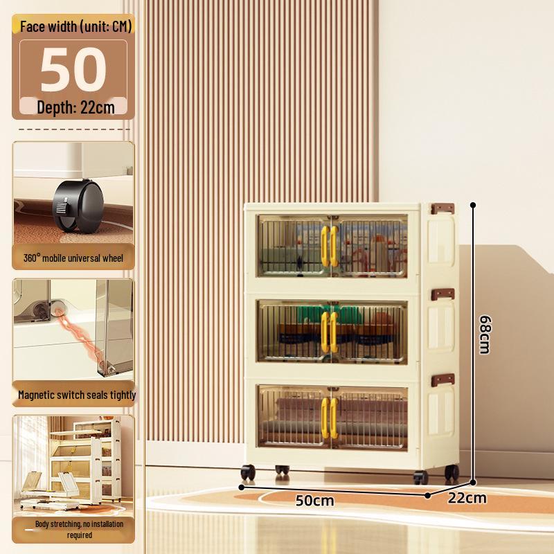 40-60cm Wide Transparent Foldable Double Door Floor Storage Cabinet with Multiple Layers