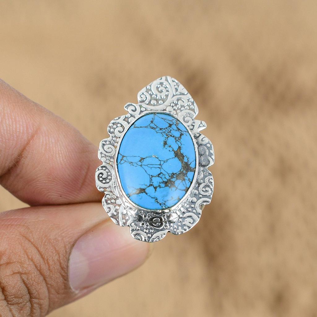 925 Sterling Silver Tibetan Turquoise Gemstone Statement Promise Daughter Ring
