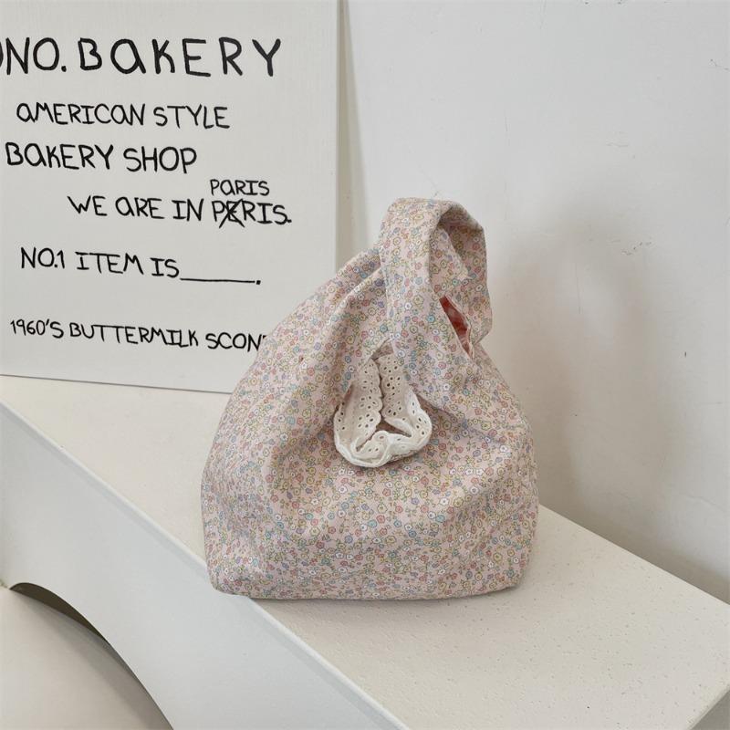 Cute floral handheld canvas bag, office miscellaneous items, small handbag, summer handbag, women's wrist bag