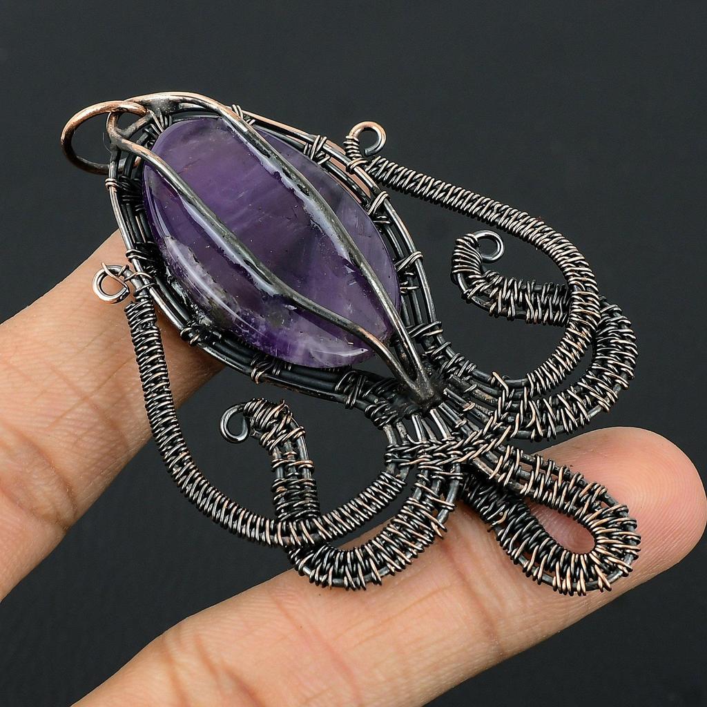 Amethyst Pendant Gemstone Jewelry, 999 Copper Wire Wrapped Pendant, Gift For Women Handmade Pendant
