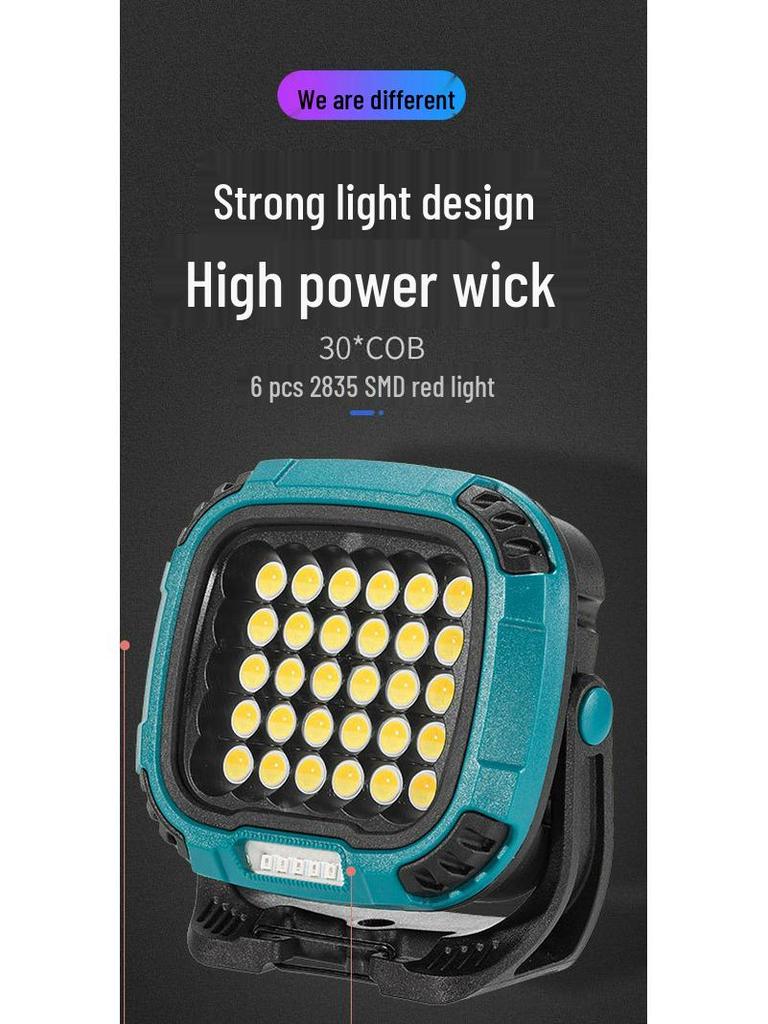 Cross-border LED COB Camping Light: Long-lasting Battery, Magnetic, Rotating, Emergency Floodlight for Outdoor Use