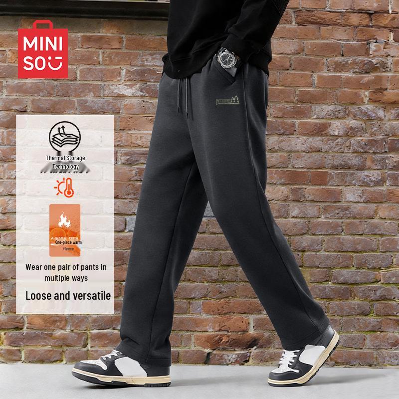 

MINISO Men s Fleece-lined Winter Straight-leg Sweatpants 3XL