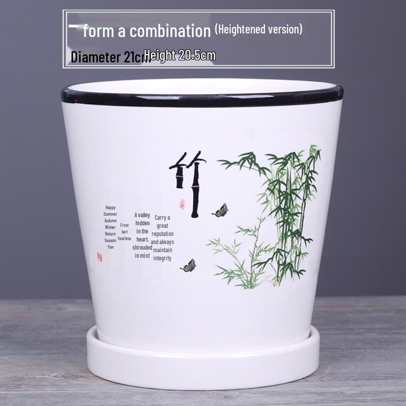 2025 Large Ceramic Flower Pot with Tray for Balcony & Living Room - Orchid & Succulent Album Style