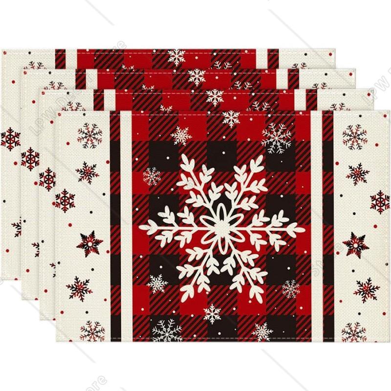

Christmas Table Decor Set of 4 Linen Placemats for Dining Table with Tree Pattern Festive Dinner Mat Heat Insulation Pad 4 PCS 12x18inch
