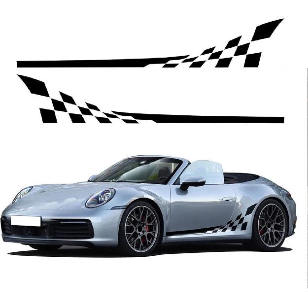 Car Side Stripes Graphics Checkered Flag Checkerboard Door Panel Decals,for Porsche 911 997 991 992 GT3 RS Turbo Carrera 4S