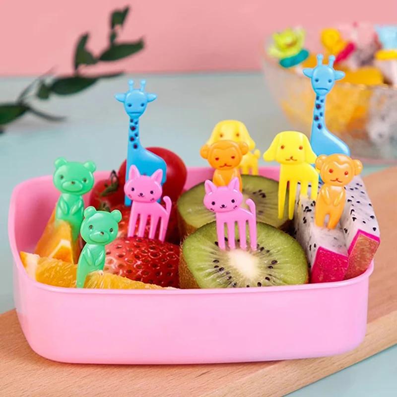 10pcs-Animal Fruit Fork Food Grade Plastic Mini Cartoon Kids Cake Fruit Toothpick Bento Lunch Bento Accessories Party Decoration
