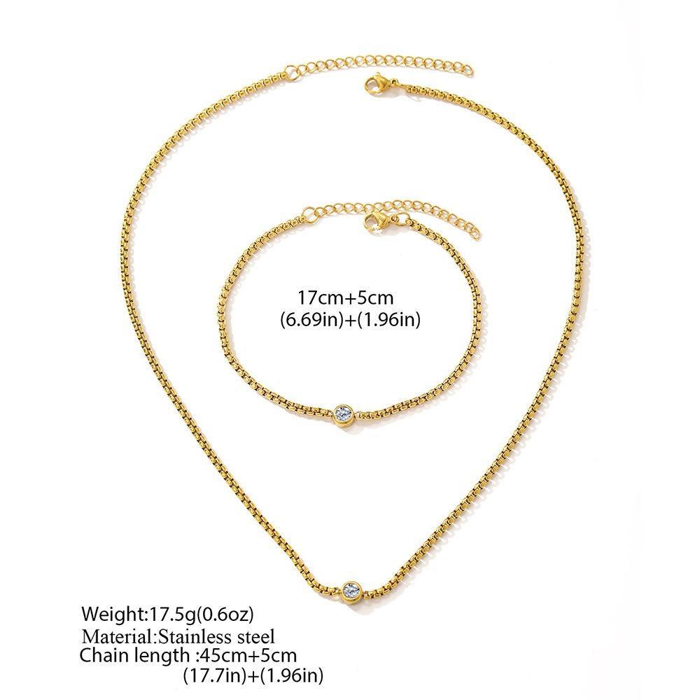 2pcs Set Minimalist Personality Stainless Steel Round Zircon Pendant Necklace Bracelet Set Women's Trendy Commuting Jewelry Sets