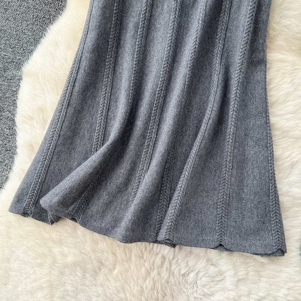 Autumn Winter Women Casual Twist Knitted Elastic High Waist Long Midi Skirt