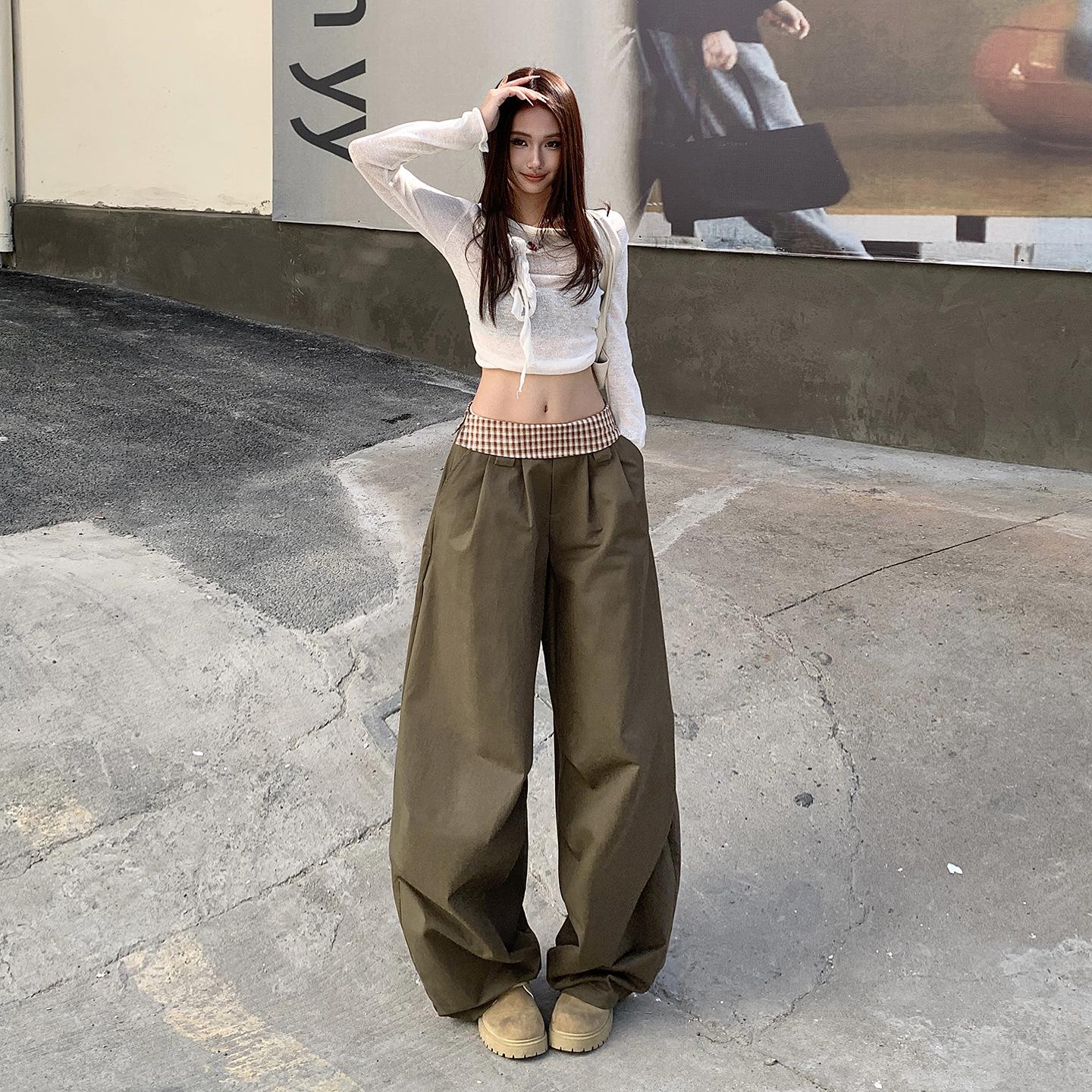 Women s Plaid Waistband Wide-Leg Jeans - Curved & Loose Fit for Casual Spring Wear M