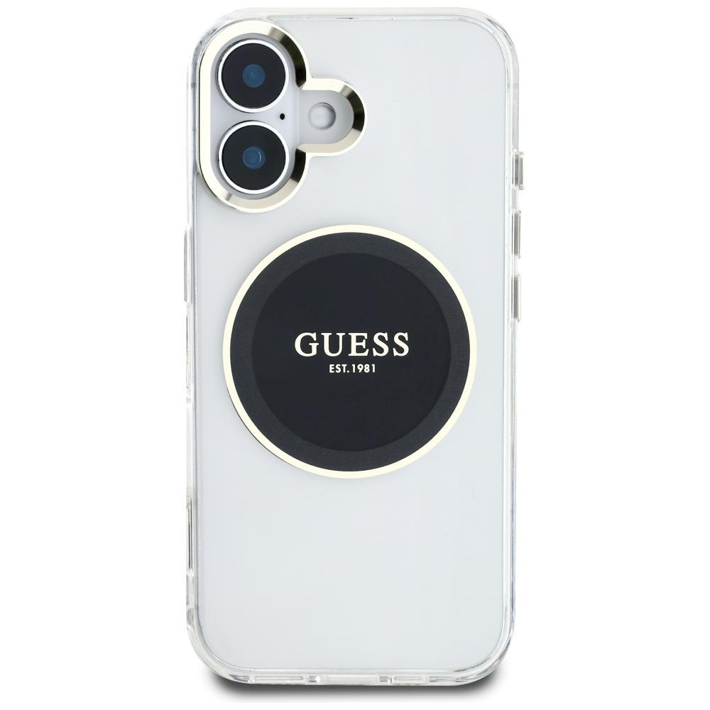 Guess Iml Metal Colored Circle Case Classic Logo Magsafe For iPhone 16 Black
