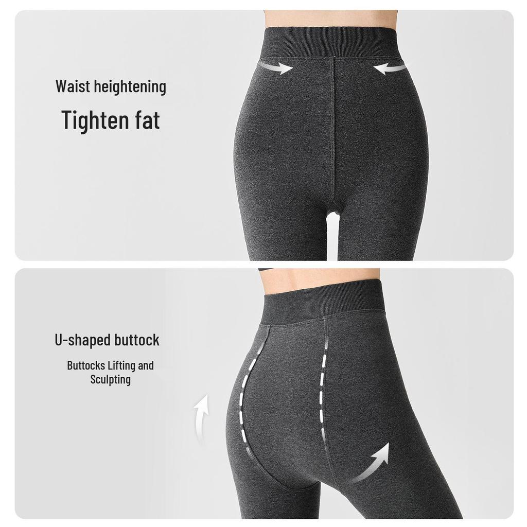 Women's Gray Velvet Leggings with Vertical Stripes – Slimming, Micro-Pressure, Stirrup Style for Autumn/Winter.