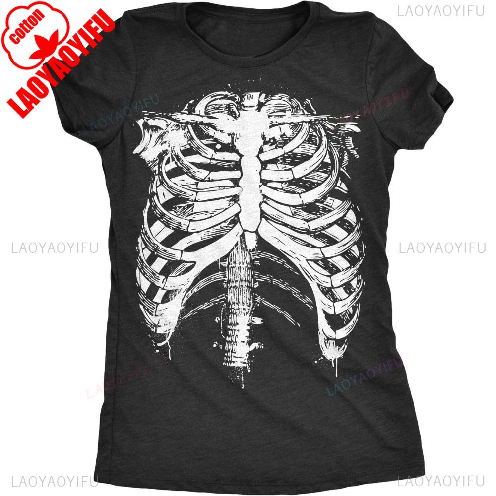 Женская футболка с принтом реберной клетки Крутая костяная футболка на Хэллоуин для женщин Уличная одежда Женские топы 4XL