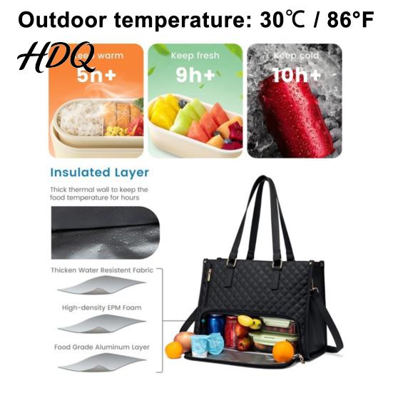 Insulated Lunch Bag Compartment Women Capacity Laptop Quilted Handbag Large Work Tote Shoulder for Travel Business Casual