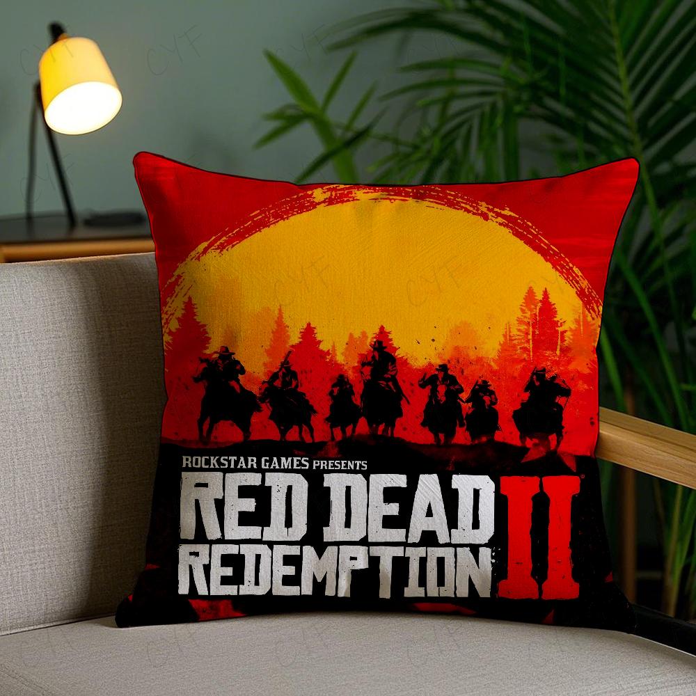 Red Dead R-Redemption 2 Game Anime Pillow Case Anti-Dustmite Pillowcase Invisible Zipper Silky Short Plush Sofa Cushion Cover