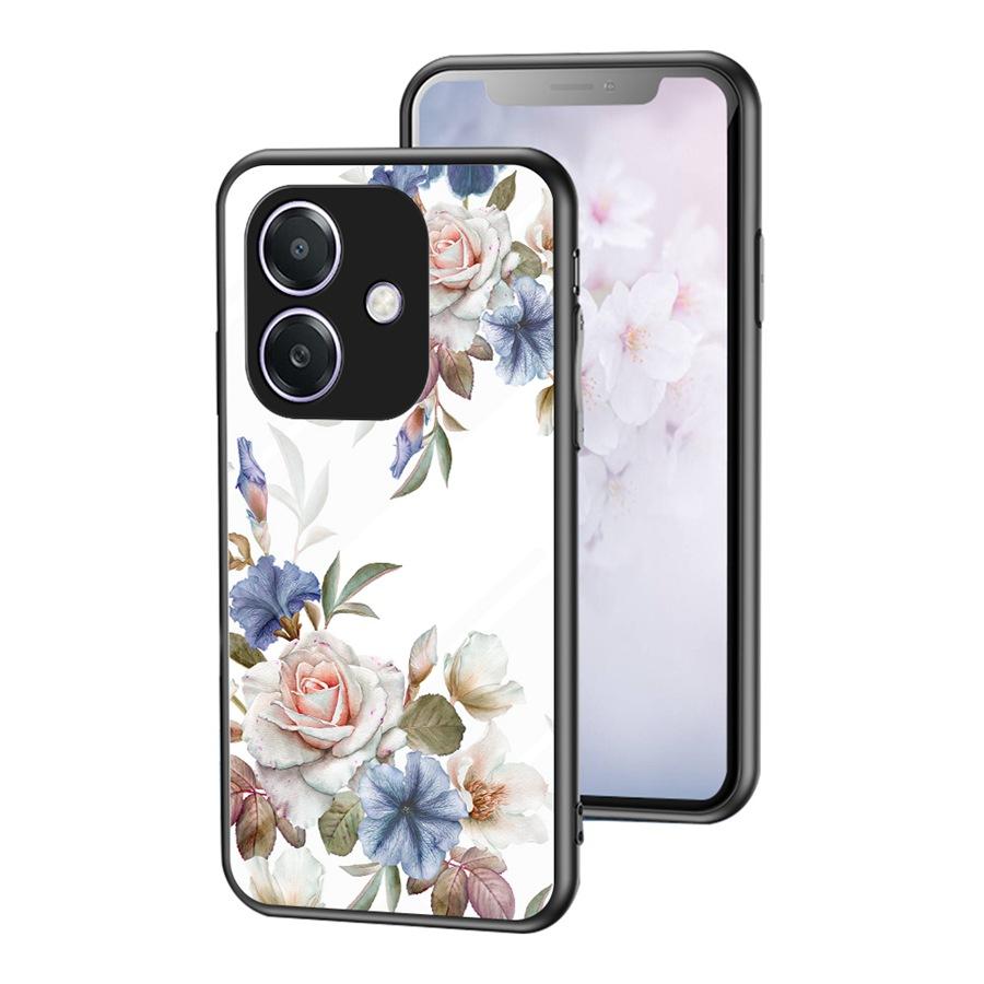 

Чехол из закаленного стекла с цветочным рисунком для Vivo Y72 5G Y19 Y29 Y39 Y04 Realme 7 8 10 Pro 14 C63 C61 C75 OPPO A53 A72 Reno 13 13F 14F A3 A5 Чехол с рисунком розы OPPO A53S
