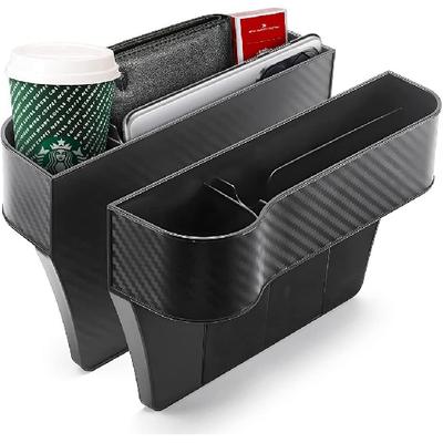 2 balení Organizér do mezery autosedačky, Multifunkční úložný box do mezery sedadla s držákem na nápoje, Boční přídavné kapsy do konzole s USB nabíječkou do auta, Auto
