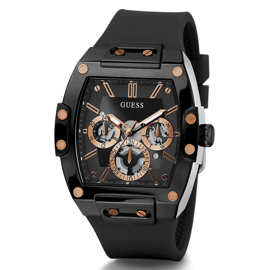 Multifunctional men's quartz watch with a yellow silicone strap and a black rectangular dial, a casual watch model GW0203G8