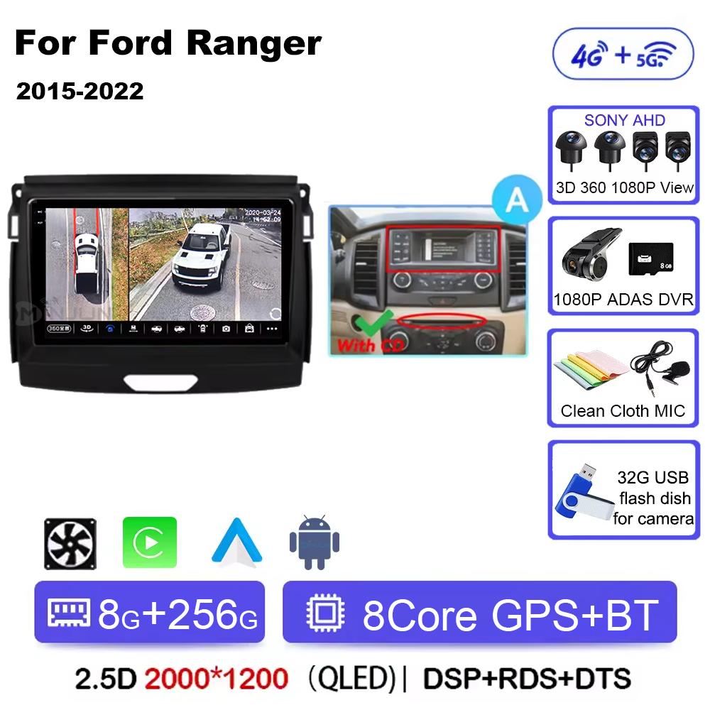 Android 14 Car Radio Stereo Screen For Ford Ranger 2015 2016 2017 2018 2019-2022 Qualcomm Multimedia Carplay Autoradio Head unit