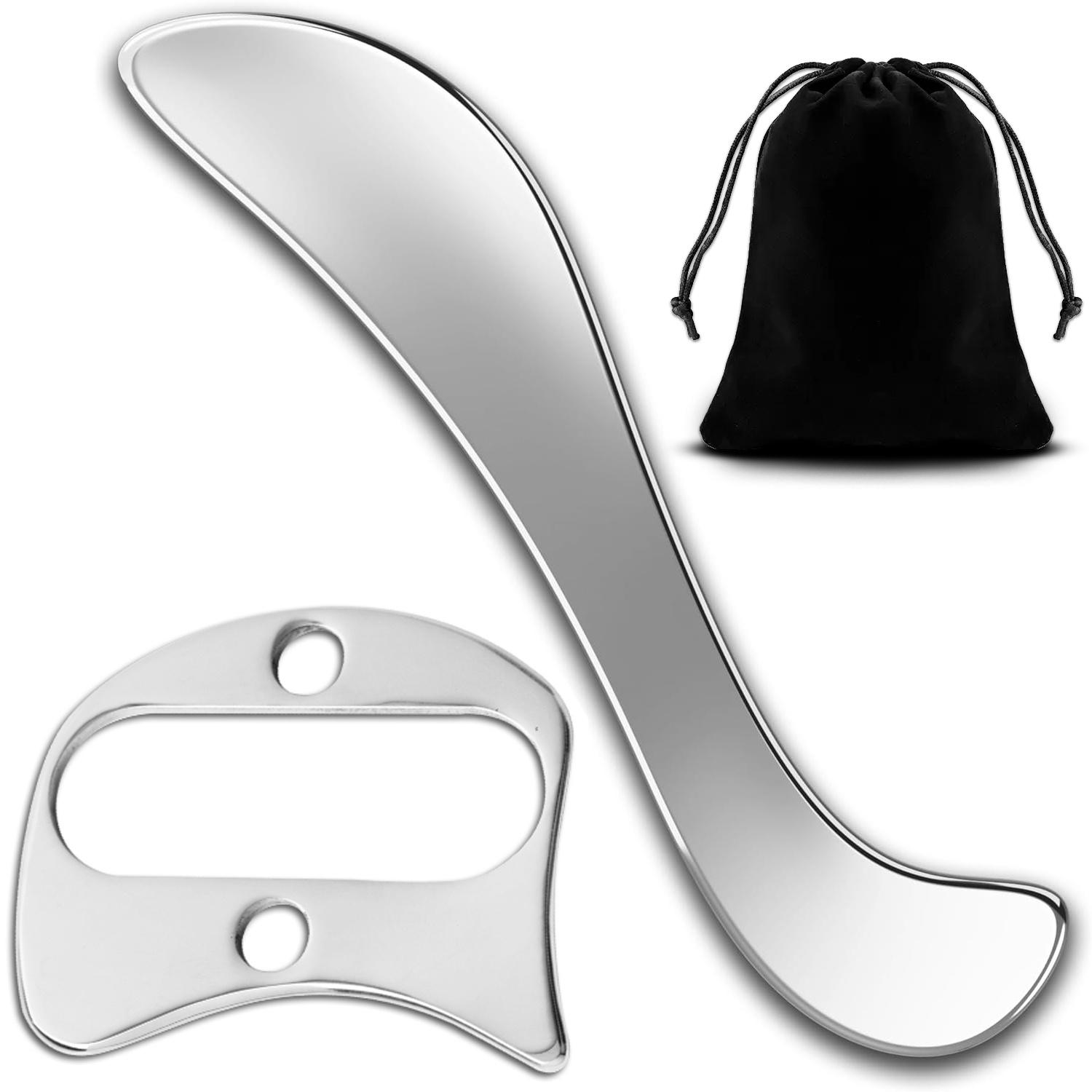 2 in 1 Stainless Steel GuaSha Muscle Scraper Tools Set, Muscle Scraping Tool, IASTM Massage Scraper, Soft Tissue Massage Tools