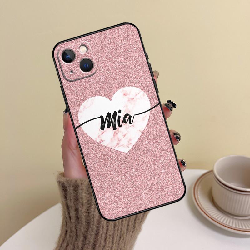 

Personalised Name Initial Marble Pink Phone Case For iPhone 15 14 13 12 11 16 Pro Max Mini X XS XR Max 7 8 Cover Funda iPhone 7 8