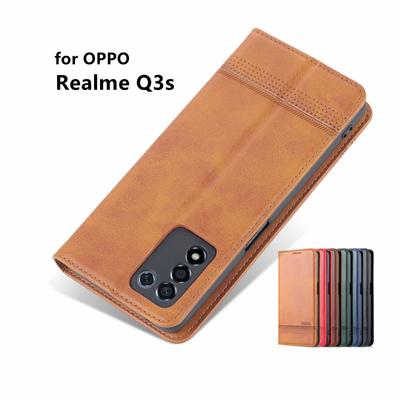 Deluxe Magnetic Adsorption Leather Case for OPPO Realme Q3s Q3 S Flip Cover Wallet Protective Case Capa Fundas Coque