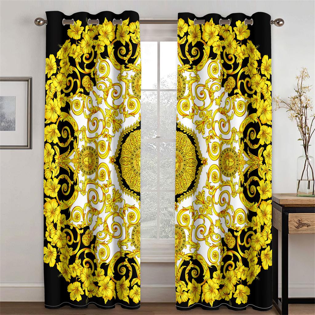 Luksusowe europejskie zasłony dekoracyjne ze złotym wzorem 2 panele nowoczesne zasłony dekoracyjne do salonu sypialni
