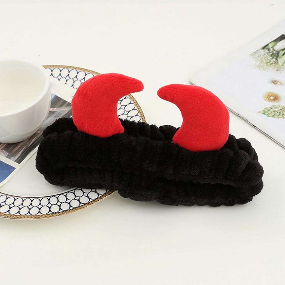 Demon Design Headband And Wristbands Set, Flannel Coral Hair Band Wristbands, Makeup Spa Face Wash Hair Accessories