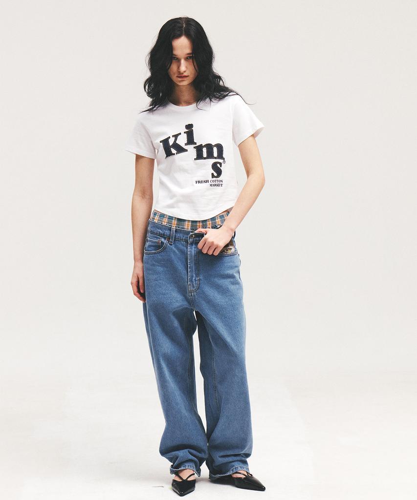 Kimseupeulesikoteunmakes Messy Denim Applique Tee White