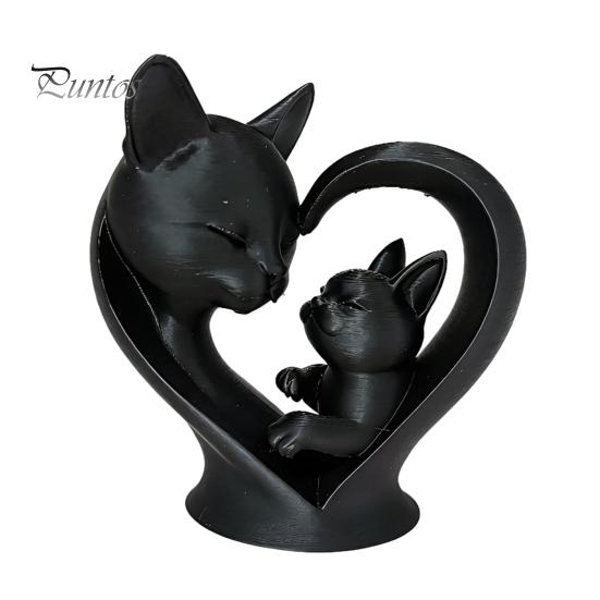 Cute Cat Home Decoration Mother Baby Figurine, 3D Printed Heart Sculpture for Desk Decor, Smooth Surface Statue Modern Art Living Room Study,