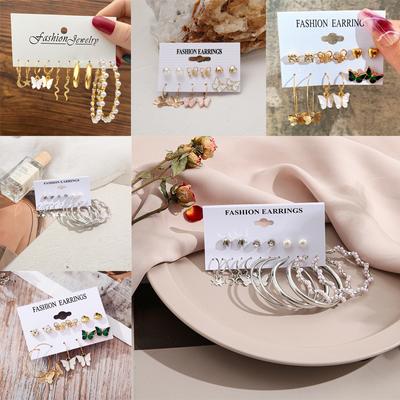 17KM 9-Paars Vlinder Kunstparel Oorbellen Eenvoudige Vijfpuntige Ster Maan Oorbellen Set voor Vrouwen Sieraden Accessoires