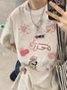 Women's Loose-Fit Cartoon Print Pure Cotton T-Shirt, Chic Hong Kong Style, Trendy American Brand, Plus Size Available