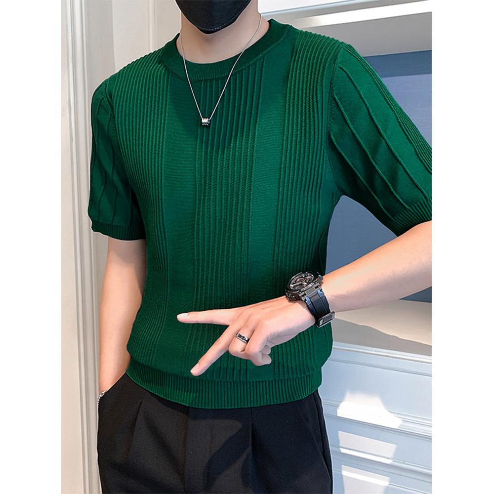 T-shirt estiva a righe da uomo, vestibilità slim, casual, a maniche corte, stile Harajuku, scollo rotondo, abbigliamento da uomo