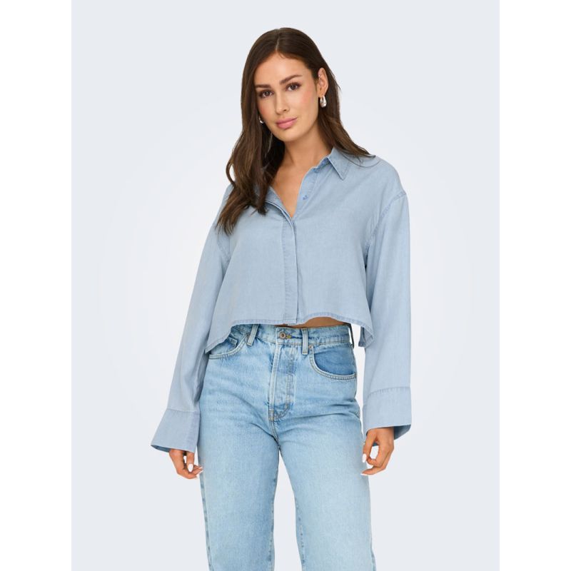 Light Blue Backless Button-up Shirt Women ONLY